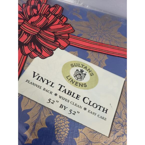 Vintage Sultans Linens Christmas Vinyl Table Cloth Poinsettia Square Kitschy - Picture 2 of 6